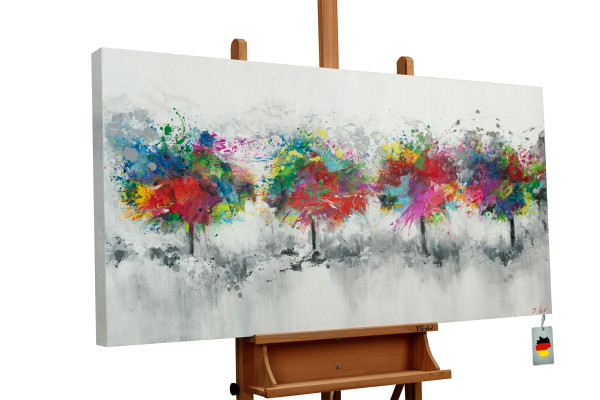Acryl Gemälde Bunte Bäumen auf einem Grauen Hintergrund