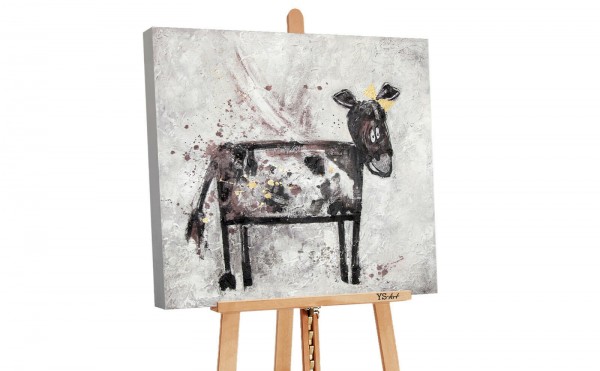 Quadratisches Leinwandbild Kuh Mädchen mit Schleife 