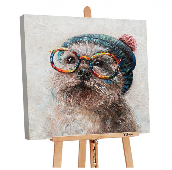 Acryl Gemälde Bunter Yorkshire Terrier mit Brille und Mütze