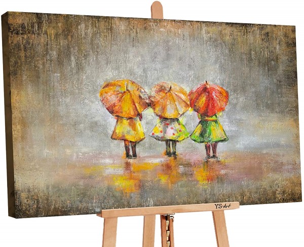 Gemälde drei kleine Kinder mit Regenschirm fürs Kinderzimmer